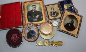 A seal, four daguerreotypes, two compass scales and a pocket watch