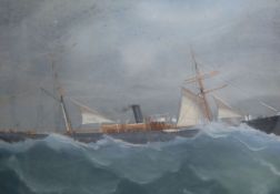 19th century Neapolitan School, gouache, Steamship The Raphel at Sea, 41 x 49cm