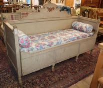 A 19th century painted pine day bed L.190cm