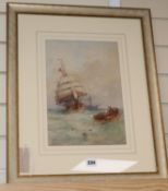 W.E. Webb, watercolour, Shipping at sea, signed, 34 x 24cm