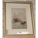 W.E. Webb, watercolour, Shipping at sea, signed, 34 x 24cm