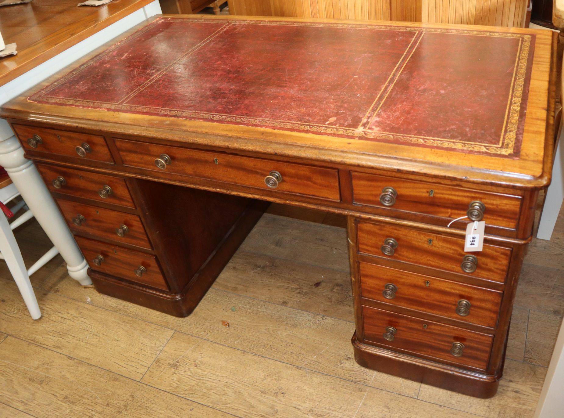 A Victorian mahogany pedestal desk W.135cm