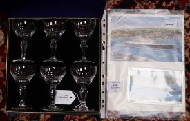 A boxed set of six Stuart Crystal 'RMS Carinthia' wine glasses made for Cunard and an RMS