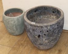 Two small garden planters Larger 34cm
