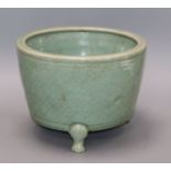 A Chinese Longquan celadon tripod censer, Ming dynasty, repaired height 19cm