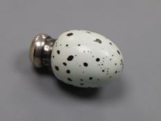 A Victorian silver mounted porcelain 'bird's egg' scent bottle by Saunders & Shepherd, Rd No. 20772,