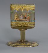 A 19th century Italian glass tooth pick holder with painted gondola scene