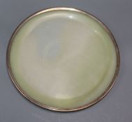 A French? silver mounted hardstone tray diameter 33cm
