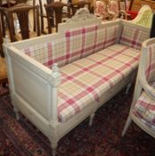 A late 19th century French painted upholstered settee L.182cm