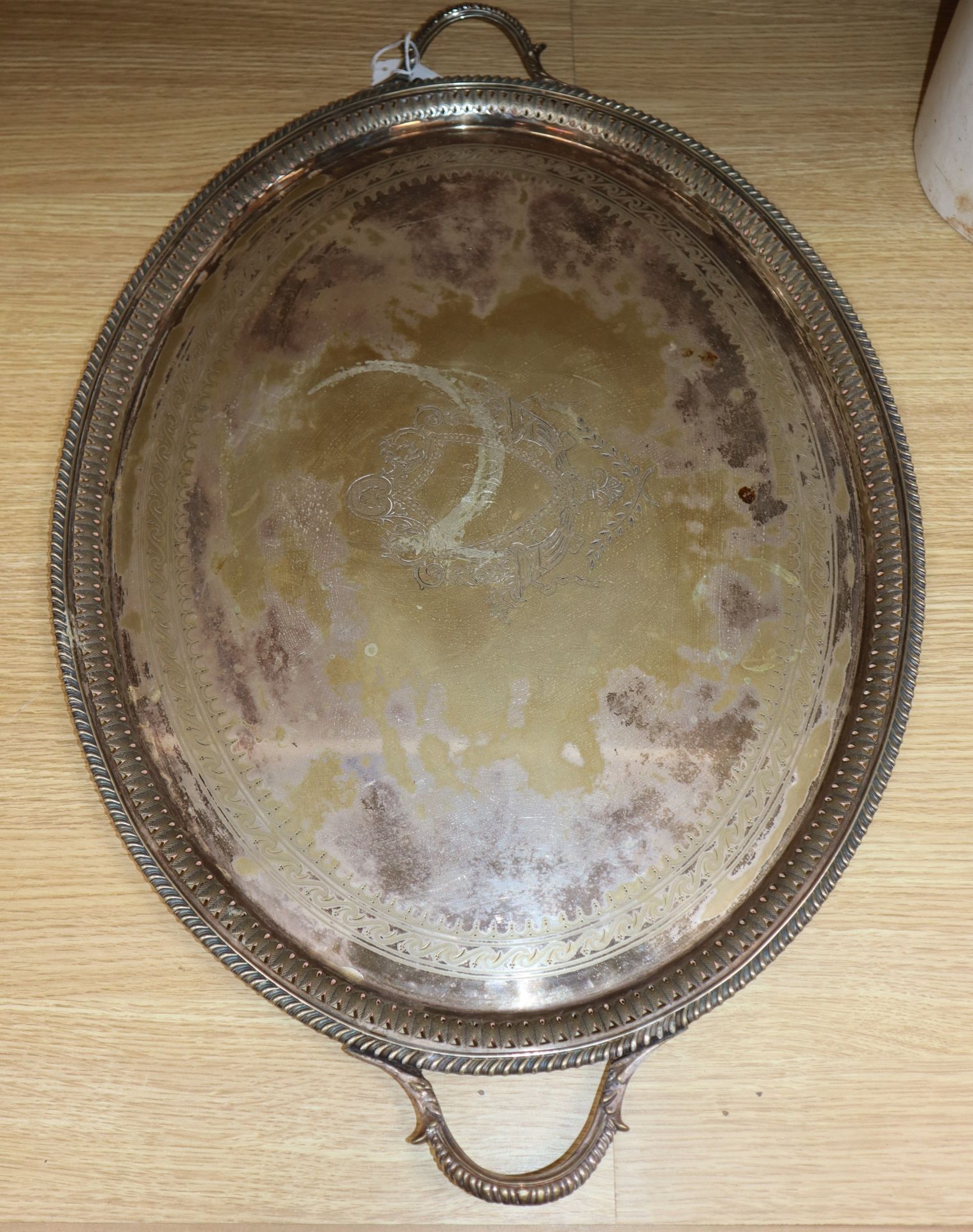 A silver plated two handled tray