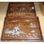 Two Chinese mother of pearl inlaid wooden trays