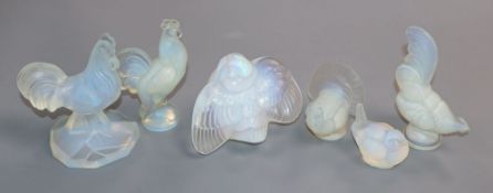 A set of six Sabino, France Opalescent glass birds tallest 9.5cm (a.f.)