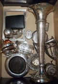 Mixed silver including spill vase, photograph frame, pepper, bonbon dishes, mounted shell dish,