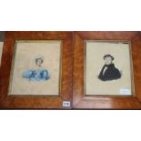 Early Victorian School, pair of watercolours, Portraits of a lady and gentleman, 27 x 22cm, maple