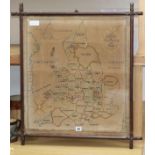 A framed sampler of England and Wales, dated 1785 62 x 56cm excl. frame