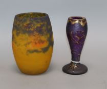 A Muller Fres vase and a purple acid etched vase, possibly Harrach