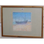 John Titchell, watercolour, Beached fishing boat, 25 x 24.5cm