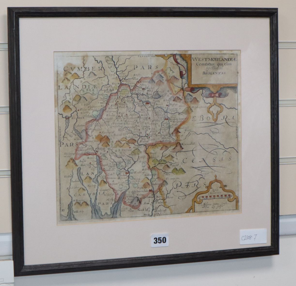 William Kip, coloured engraving, a Map of Westmorlandiae, 27 x 32cm