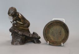 A bronze boy and a Chinese iron bowl bowl height 19cm