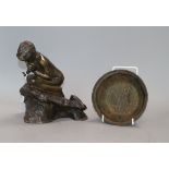 A bronze boy and a Chinese iron bowl bowl height 19cm