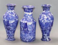 A pair of Wedgwood Ferrara white and blue vases and another vase tallest 30.5cm