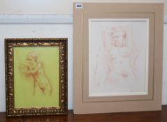 Peter Wardle, two sanguine chalk drawings, Nude studies, largest 35 x 27cm