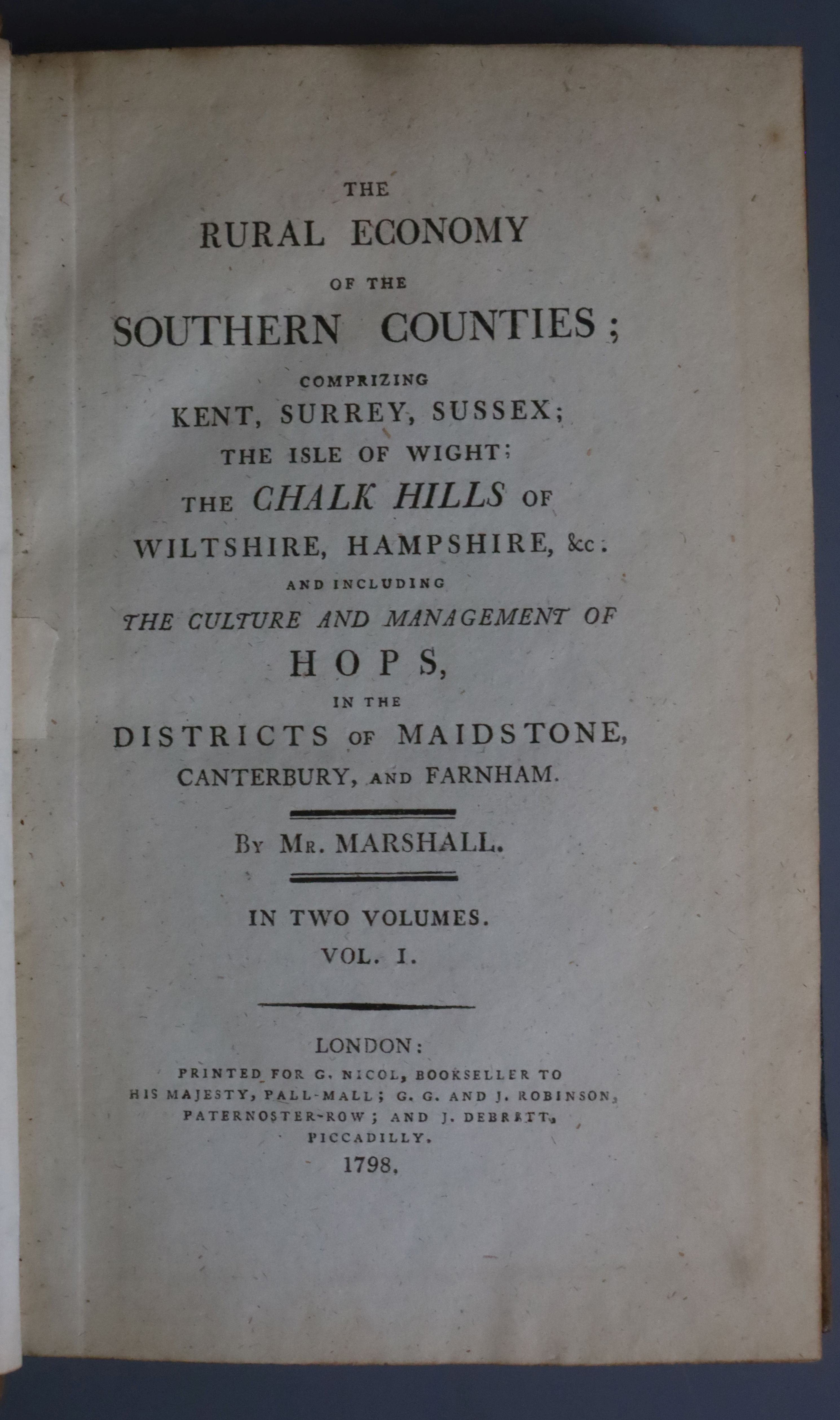 Marshall, William - The Rural Economy of the Southern Counties, 2 vols, 8vo, half calf library