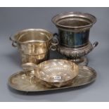 A Deco silver plated ice bucket, campana ice bucket and two other items