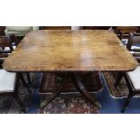 A Regency fiddle-back mahogany breakfast table, having rectangular rosewood cross-banded top with