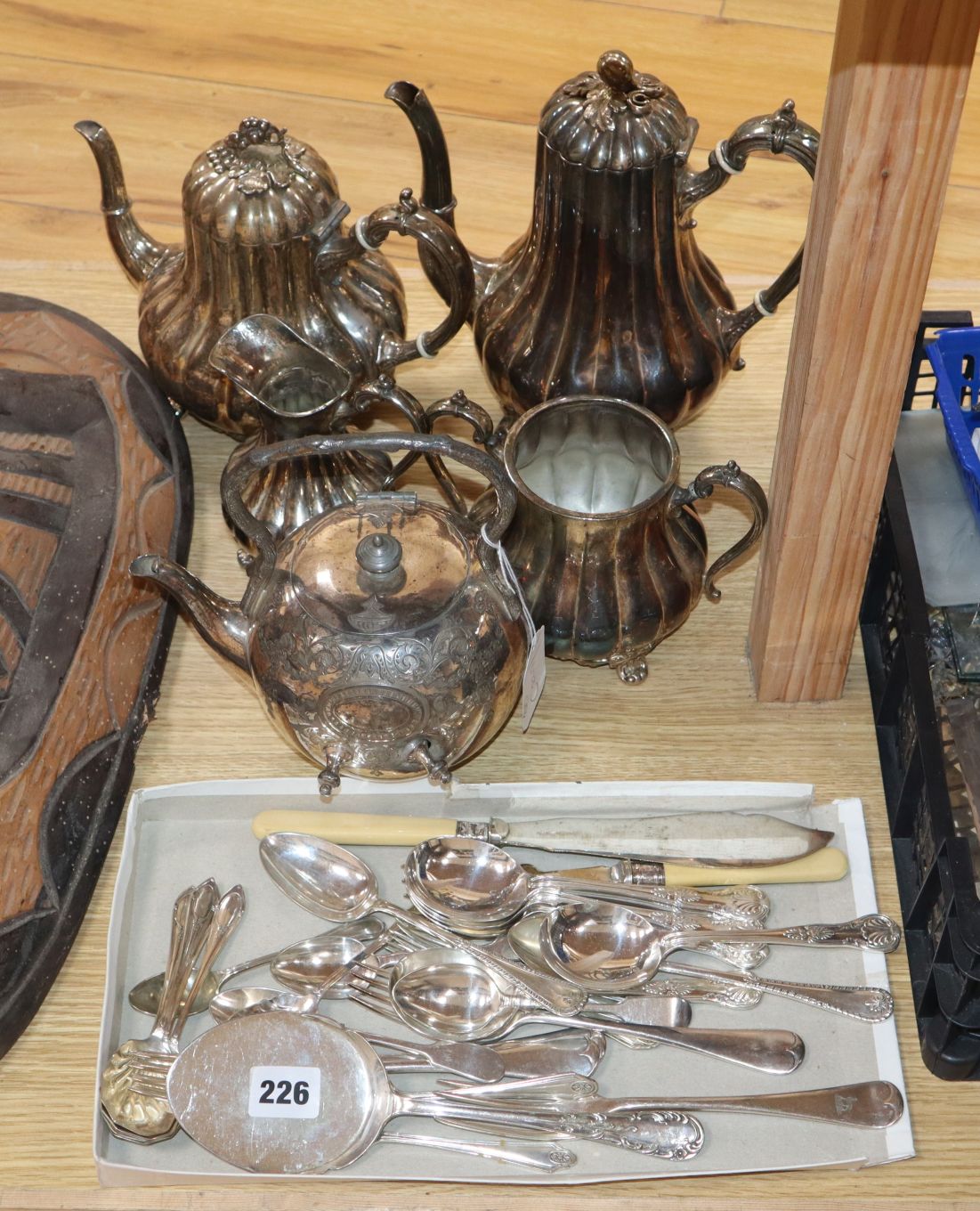 A four piece silver plated coffee set, a teapot (without stand) and a quantity of mixed plated - Image 2 of 2