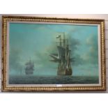 Gordon, oil on canvas, English Man o'War at sea, signed, 60 x 90cm