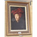 After Jan Van Eyck (act. 1422 - d. 1441), head and shoulder portrait of a gentleman, oil on canvas