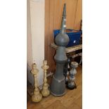 A galvanised finial and two lamps Finial 140cm