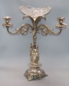 A Victorian electroplate epergne height 60cm (a.f.)