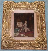 Follower of Sir Peter Lely, portrait of a lady, oil on panel, in carved giltwood Florentine frame