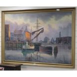 Riche Giss?, oil on canvas, Shipping in harbour, 93 x 134cm