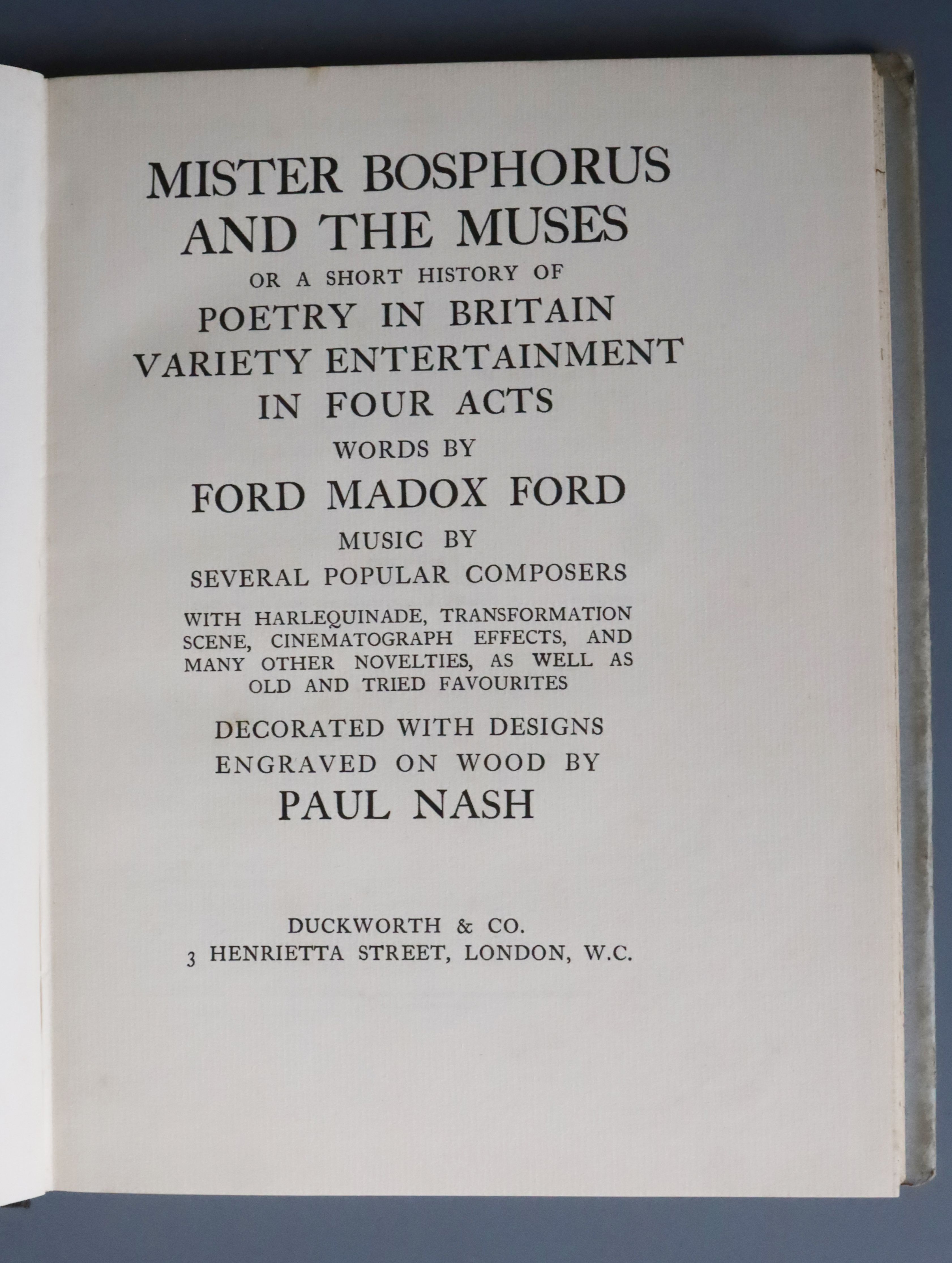 Ford, Ford Madox - Mister Bosphorus and the Muses, 1st edition, qto, original half cloth with d. - Image 2 of 2