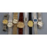Two lady's steel and gold Omega wristwatches and six other assorted watches