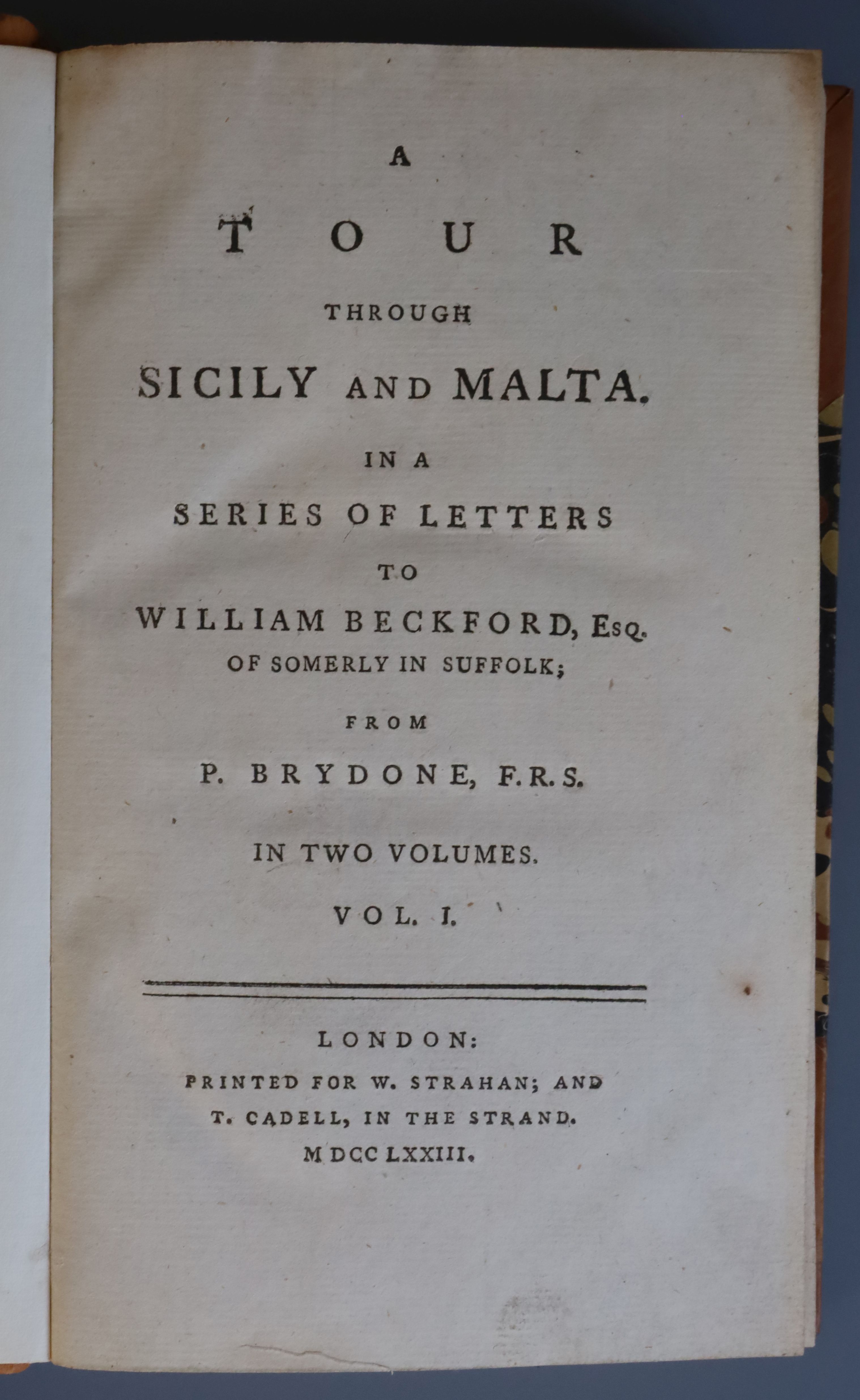 Brydone, Patrick - A Tour through Sicily and Malta, 2 vols, 8vo, rebound half calf, London 1773