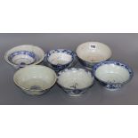 Eight 18th / 19th Chinese blue and white bowls