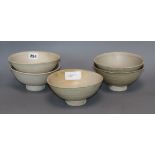 Five Chinese Qingbai bowls, Song / Yuan dynasty