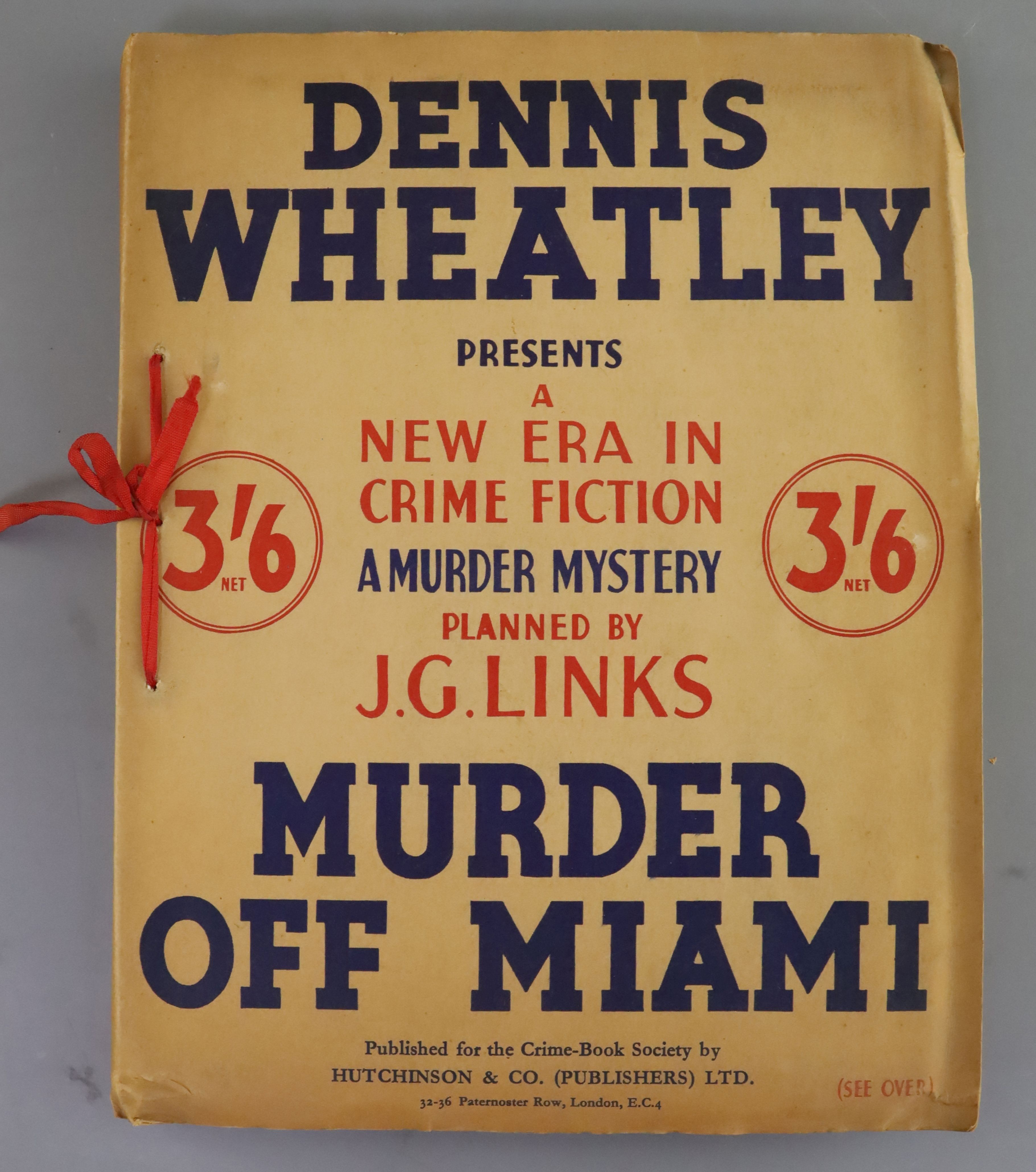 Wheatley, Dennis - Murder off Miami, original wraps, with tipped-in facsimiles of evidence,