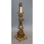 A brass column table lamp