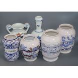A collection of six various 17th / 18th century style ceramic drug jars