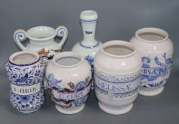 A collection of six various 17th / 18th century style ceramic drug jars