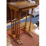 A nest of three George III style figured walnut tea tables W.44cm