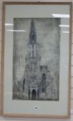 Valerie Thornton (1931-1991), pencil and wash, Oude Kerk, Delft, signed, Walkers Galleries label