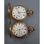Two hunter pocket watches in gold plated cases, Elgin and Prestex
