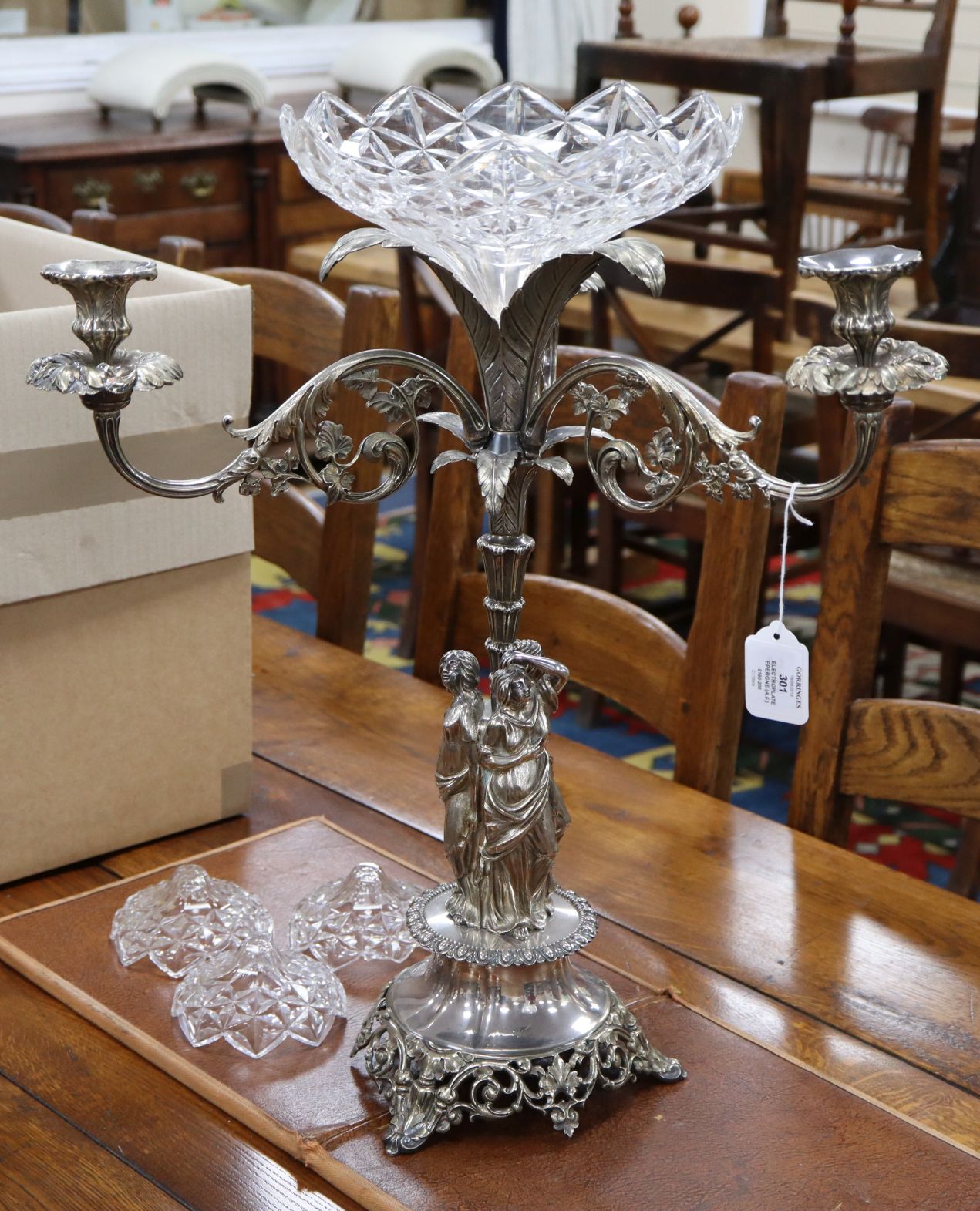 A Victorian electroplate epergne height 60cm (a.f.) - Image 2 of 2