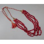 An Indian four strand ruby bead necklace